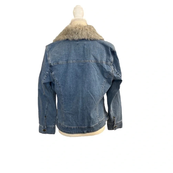 Christopher & Banks Stretch Denim Jacket with Faux Fur Collar. Size Medium - Picture 2 of 6